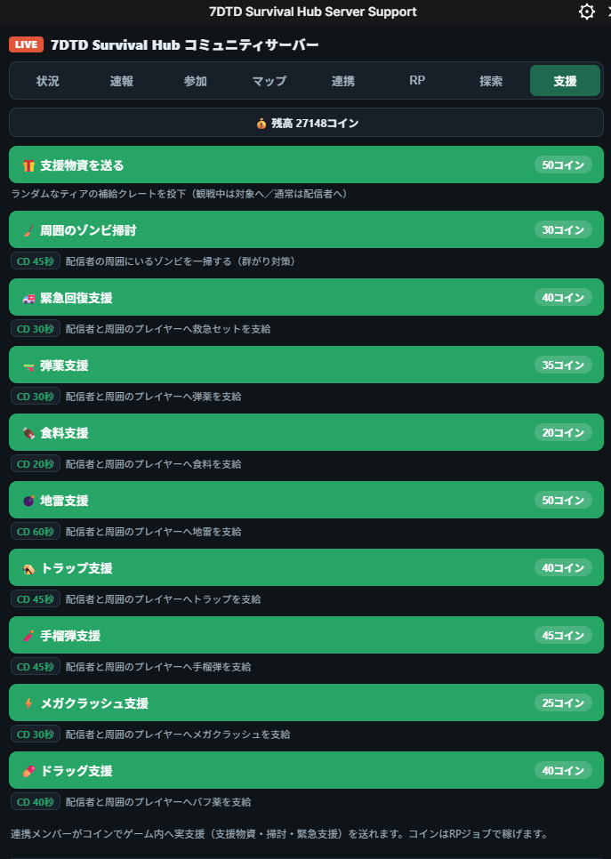 支援タブ:支援ボタン
